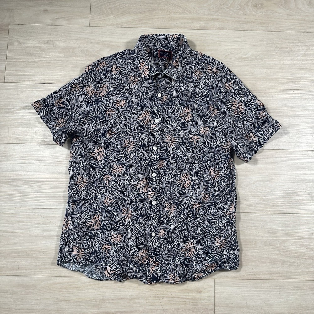UNTUCKit Shirt Medium 100% Linen Black Palm Floral Hawaiian Slim Fit Driscoll SS